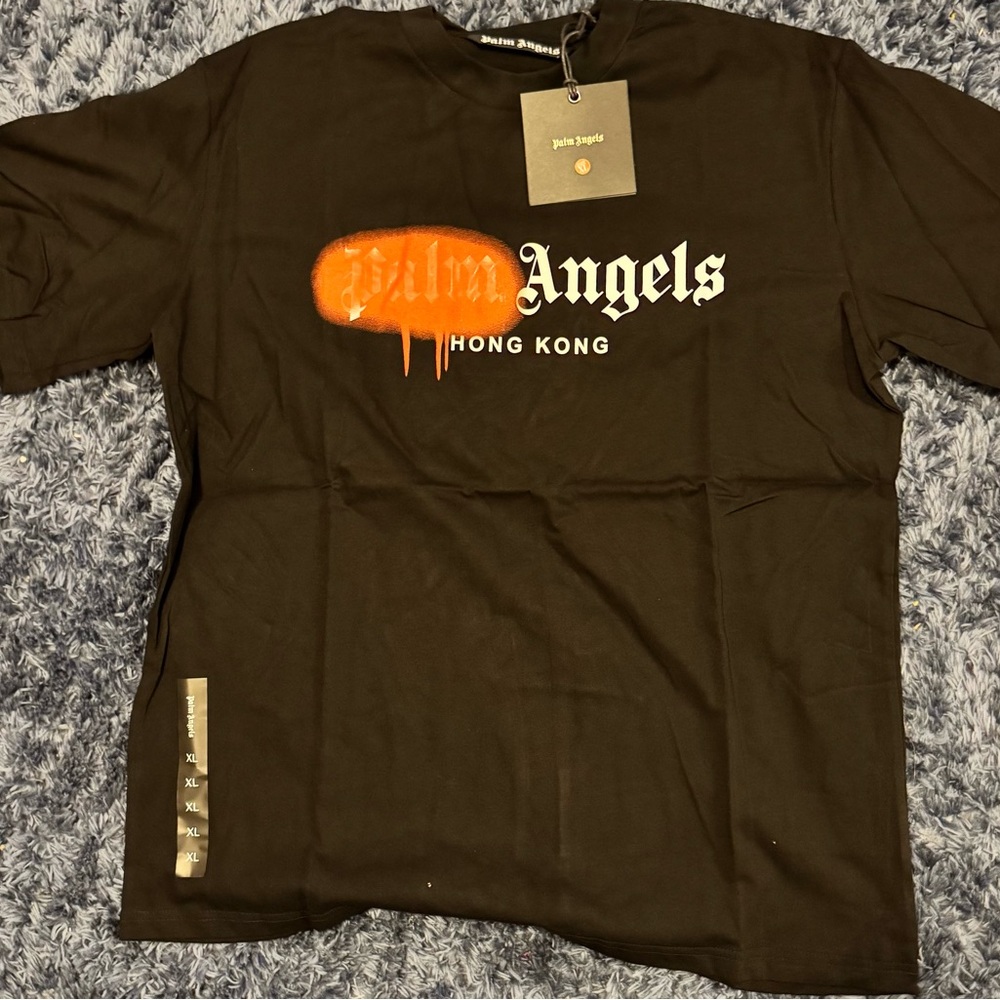 Palm Angels Black T-Shirt with Orange Logo